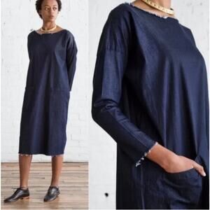 ERICA TANOV Sz 1 6/8 S Blue Denim Ines Dress Distressed Raw Edges